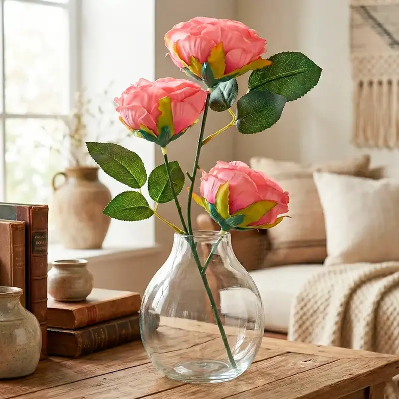 Rosas Artificiales, Color Rosa, 3 Pzas 1