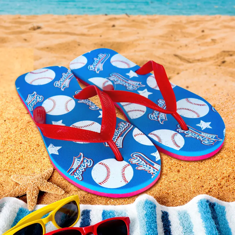 Sandalias Color Azul Con Diseño De Béisbol Para Hombre 1