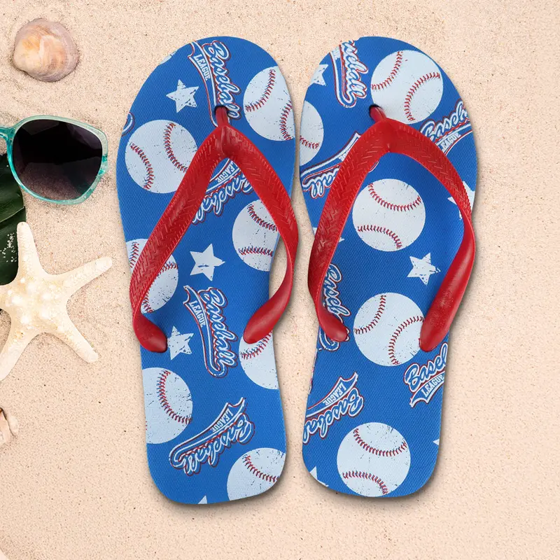 Sandalias Color Azul Con Diseño De Béisbol Para Hombre 2