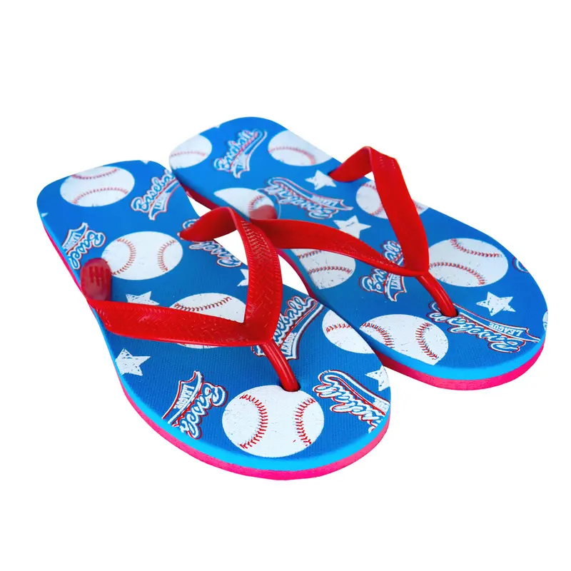 Sandalias Color Azul Con Diseño De Béisbol Para Hombre 3