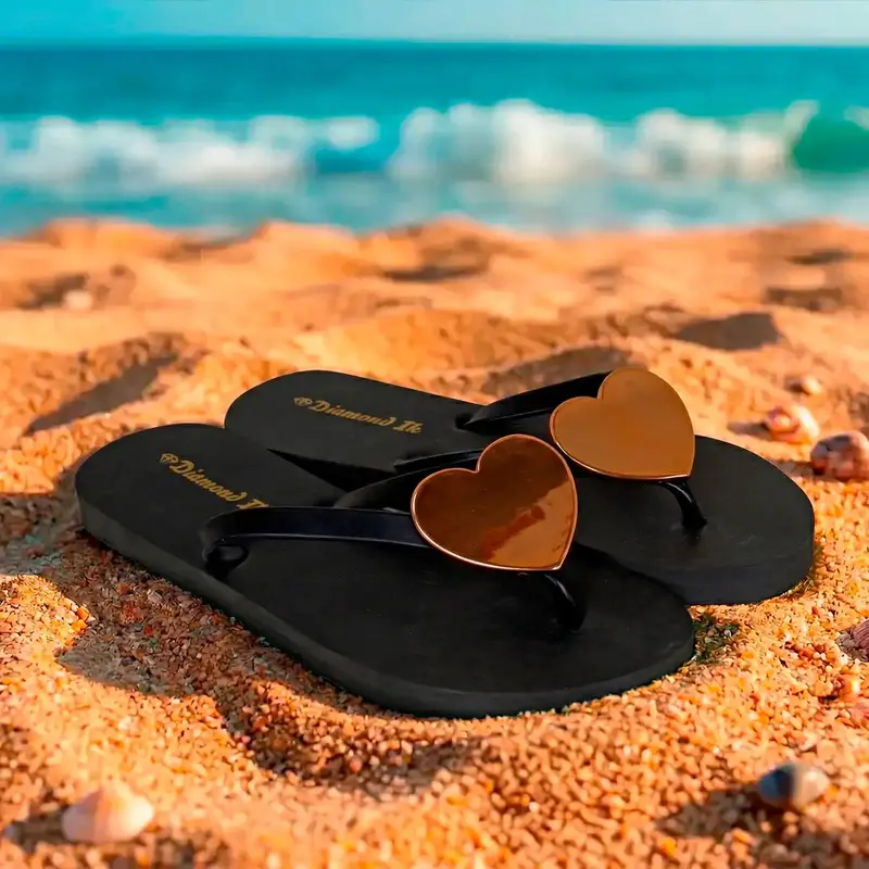Sandalias Con Corazón, Color Negro 1