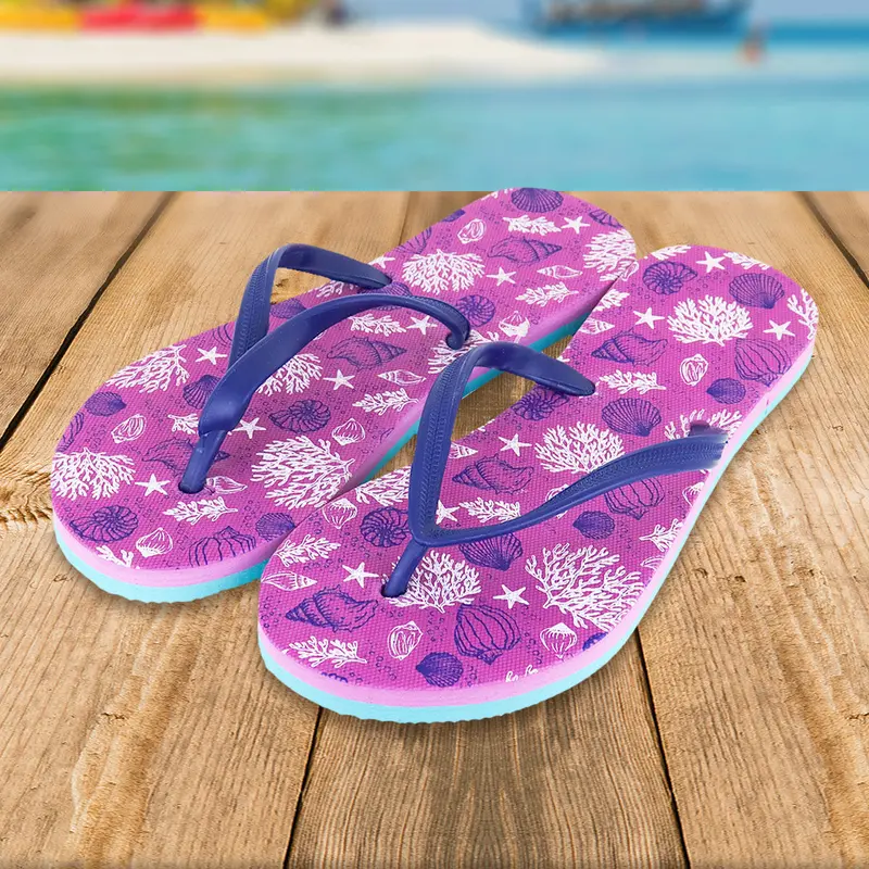 Sandalias Serigrafiadas Para Dama, Color Morado 1