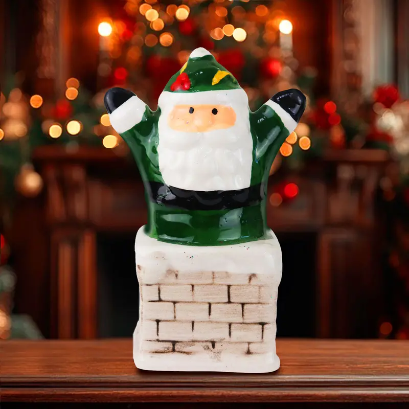 Santa Claus Chimenea, Figura Decorativa De Cerámica, Color Verde 1