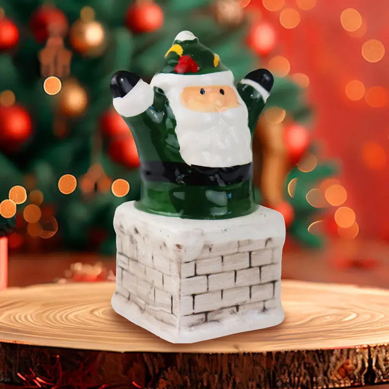 Santa Claus Chimenea, Figura Decorativa De Cerámica, Color Verde 2