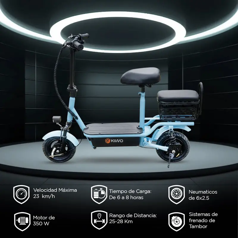 Scooter Eléctrico Con Asiento, Color Azul Claro 2