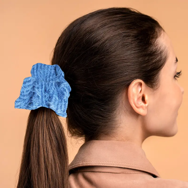 Scrunchie Con Textura Suave Color Azul 1
