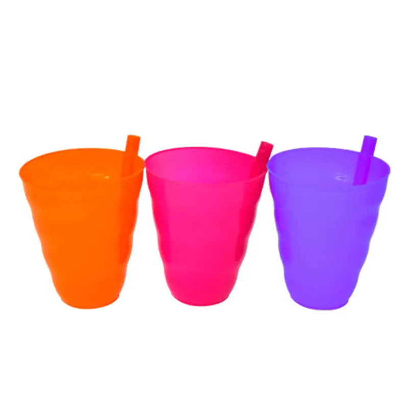 Set 3 Vasos Con Popote 300Ml 2