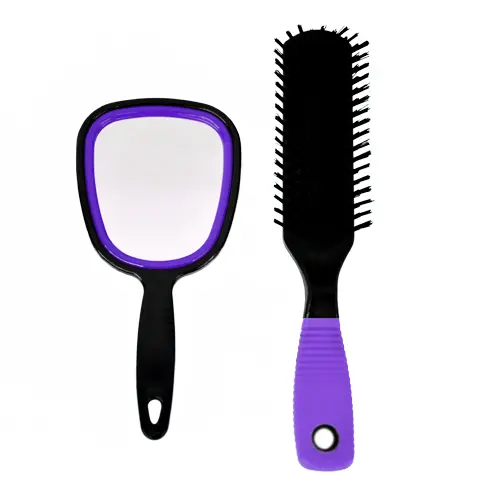 Set Cepillo Cuadrado Con Espejo Lila 1