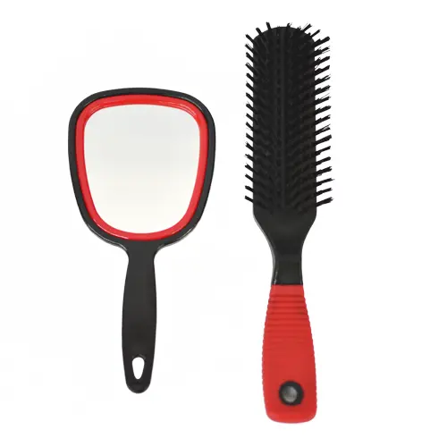 Set Cepillo Cuadrado Con Espejo Rojo 1