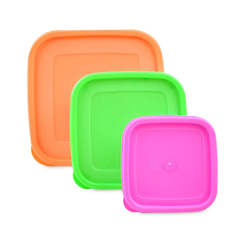 Set Con 3 Herméticos Cuadrados Arcoiris: 450Ml, 1.2L, 2.75L 2