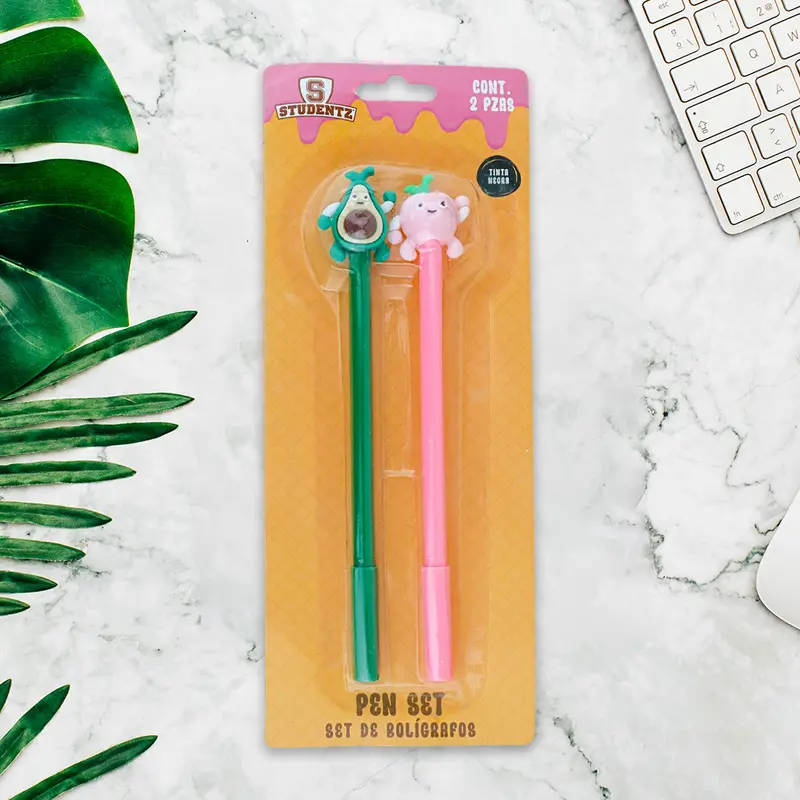 Set De 2 Bolígrafos Con Diseño De Frutas, Color Verde Y Rosa 2