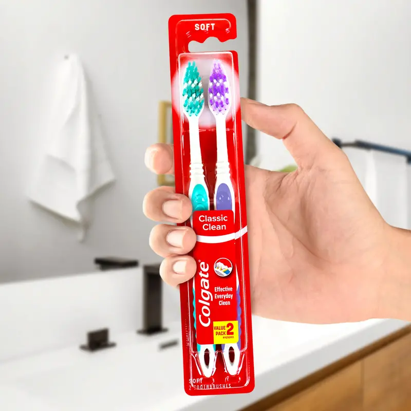 Set De 2 Cepillos De Dientes Colgate, Color Morado Y Azul 1