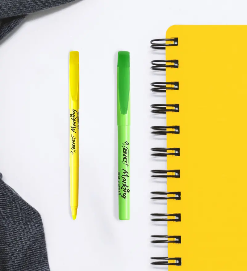 Set De 2 Resaltadores Fluorescente Bic Marking Y 1 Bolígrafo Bic Color Verde 1