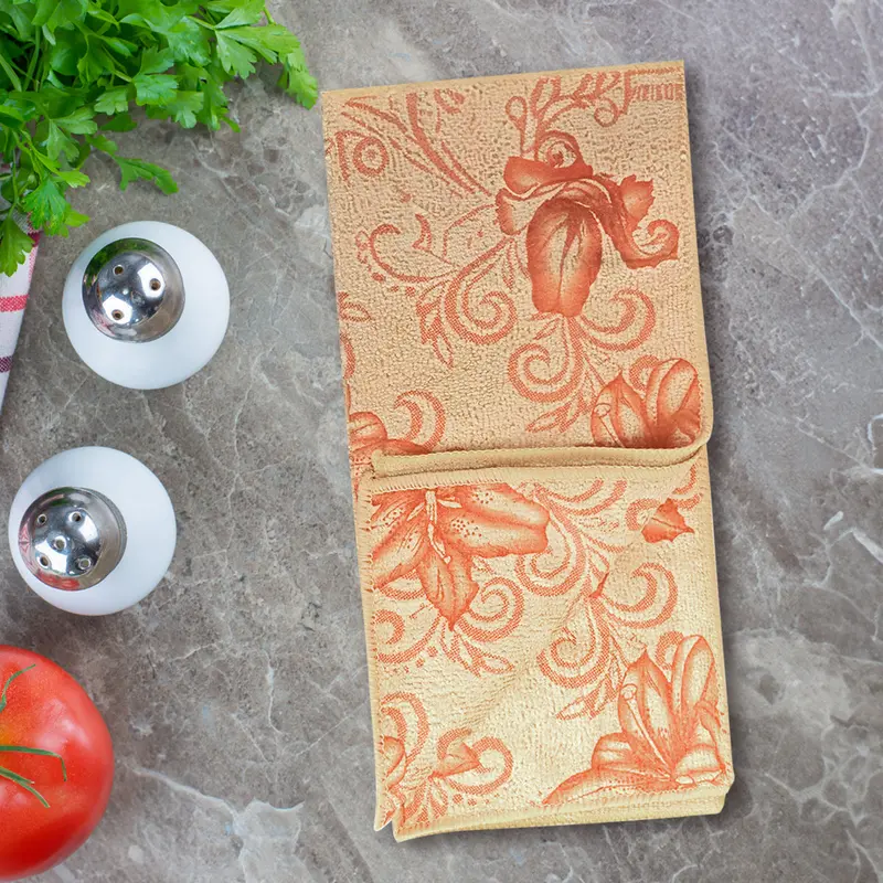Set De 2 Trapos De Cocina, Diseño Flores, Color Amarillo 1