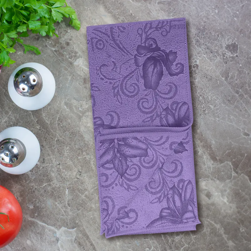Set De 2 Trapos De Cocina, Diseño Flores, Color Morado 1