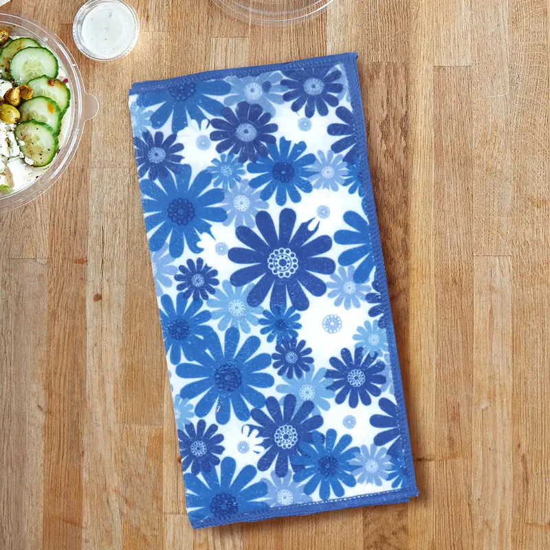Set De 2 Trapos De Microfibra Con Diseño De Flores Color Azul 2
