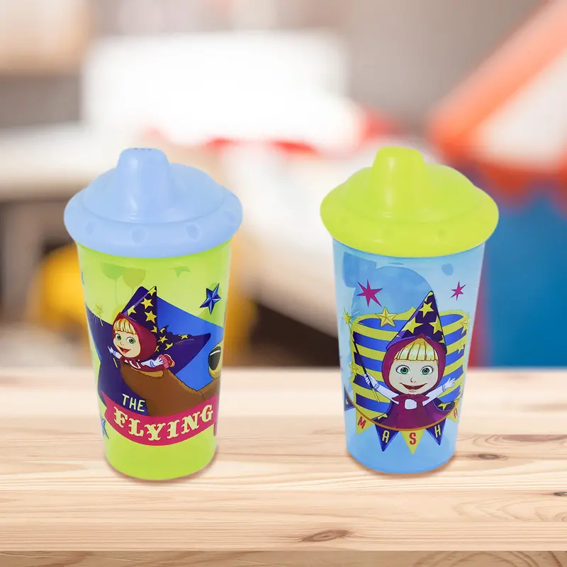 Set De 2 Vasos Entrenadores Con Tapa, Diseño Masha Y El Oso 1