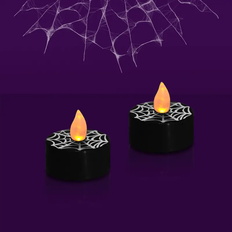 Set De 2 Velas Color Negro Con Estampado De Telaraña 1