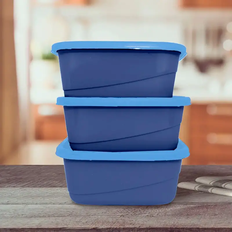 Set De 3 Contenedores Cuadrados, Color Azul, 750 Ml 2