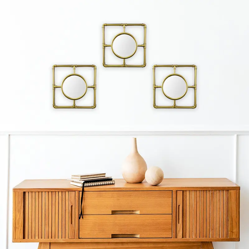 Set De 3 Espejos Circulares Con Marco Color Oro 1