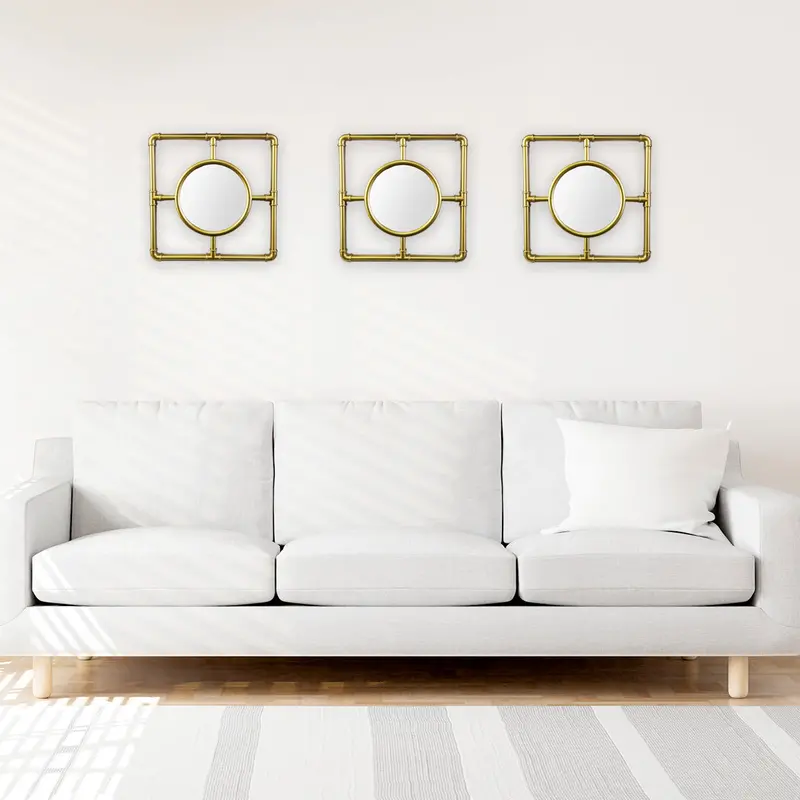 Set De 3 Espejos Circulares Con Marco Color Oro 2