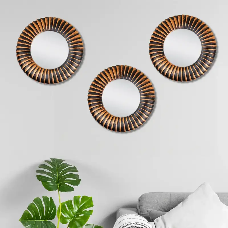 Set De 3 Espejos Con Marco Color Cobre Y Negro 1