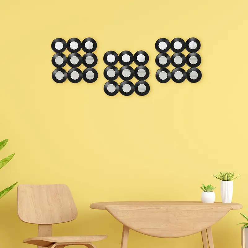 Set De 3 Espejos De Pared Con Diseño Moderno, Color Negro 1