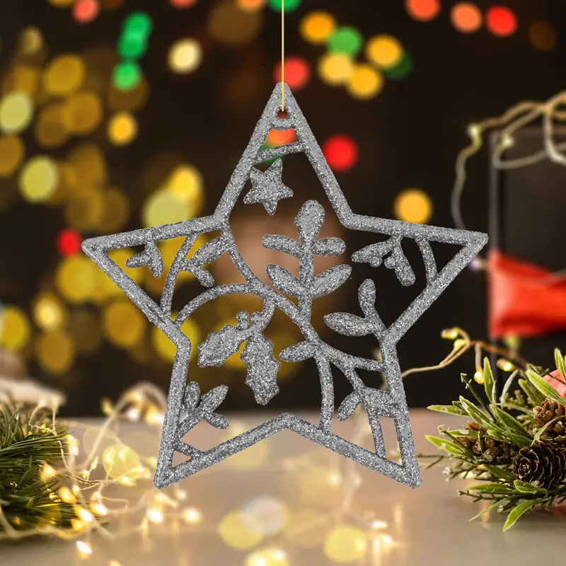 Set De 4 Estrellas Navideñas Color Plata 1