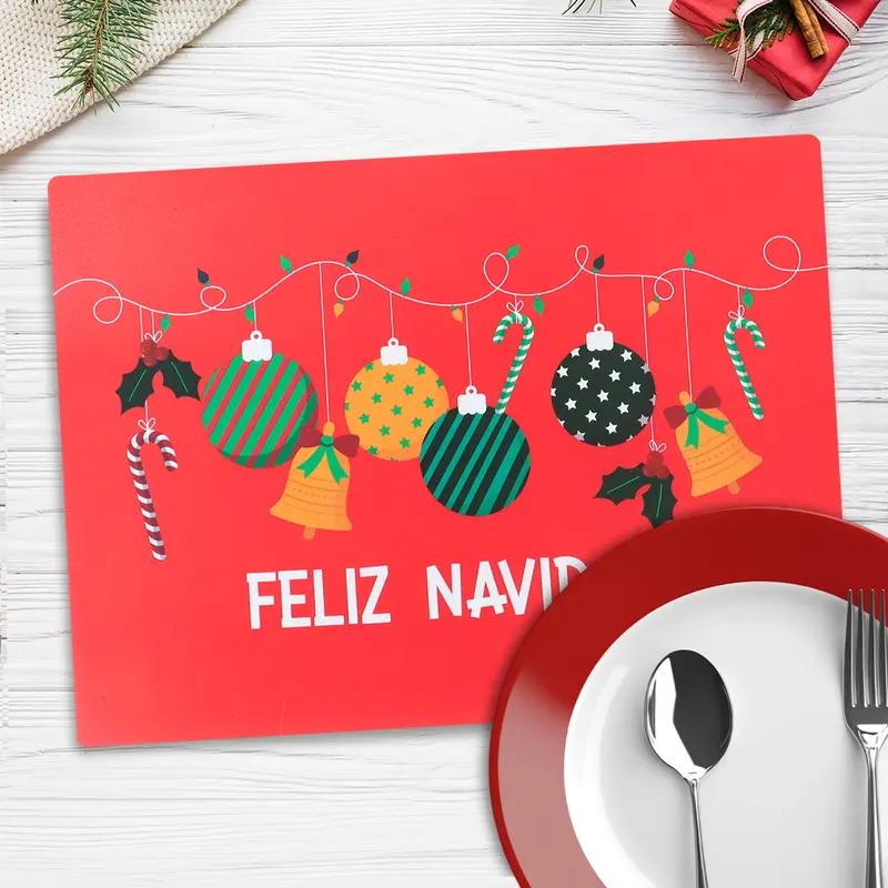 Set De 4 Manteles Individuales Navideños, Diseño Esferas 1