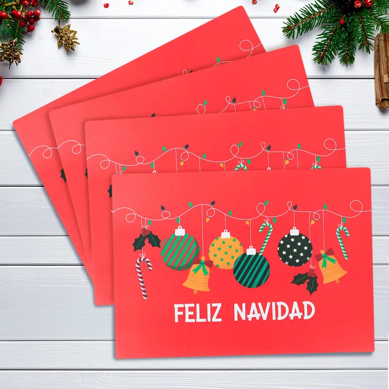 Set De 4 Manteles Individuales Navideños, Diseño Esferas 2