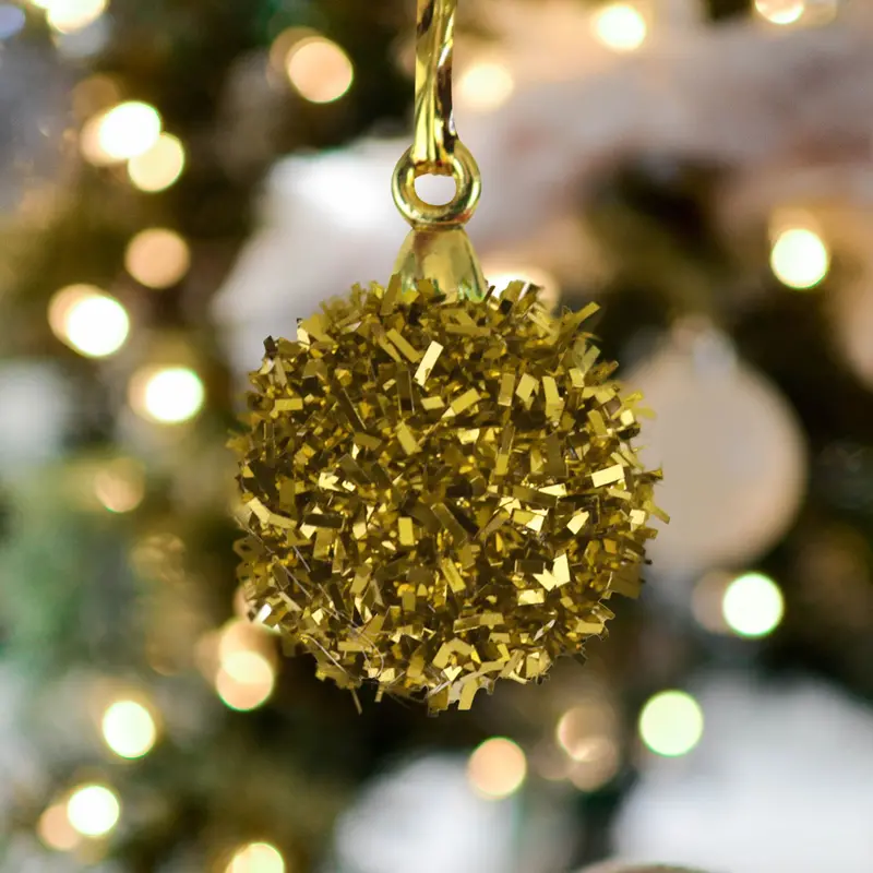 Set De 6 Mini Esferas De Tinsel Color Oro 2
