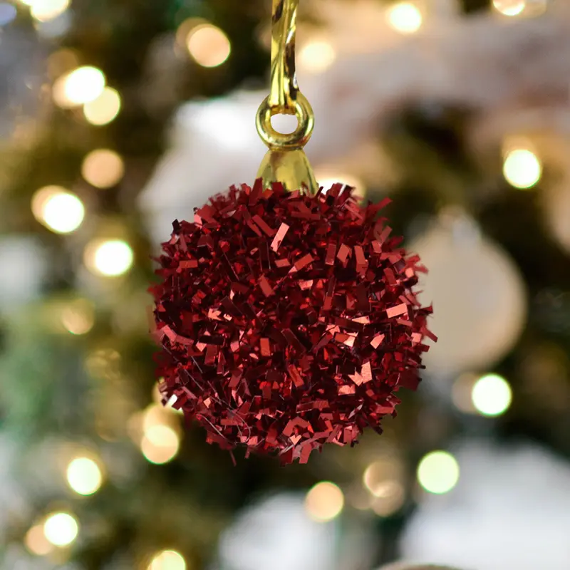 Set De 6 Mini Esferas De Tinsel Color Rojo 2