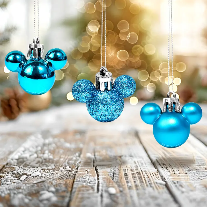 Set De 8 Esferas Navideñas Color Azul En Forma De Mickey Mouse 1