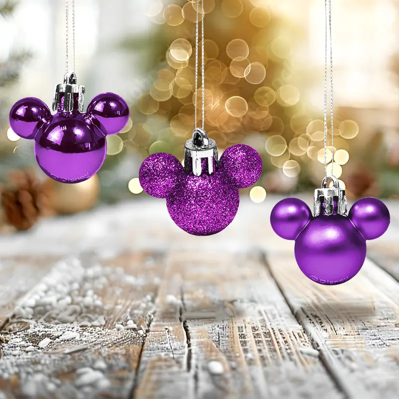 Set De 8 Esferas Navideñas Color Morado En Forma De Mickey Mouse 1