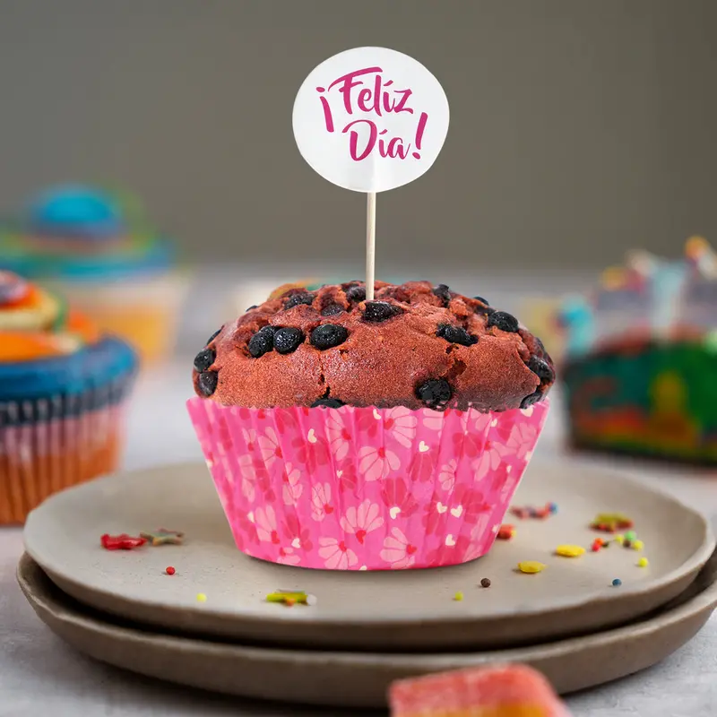 Set De Capacillos Diseño Flores Con Toppers Para Cupcakes, "¡Feliz Día!" 1