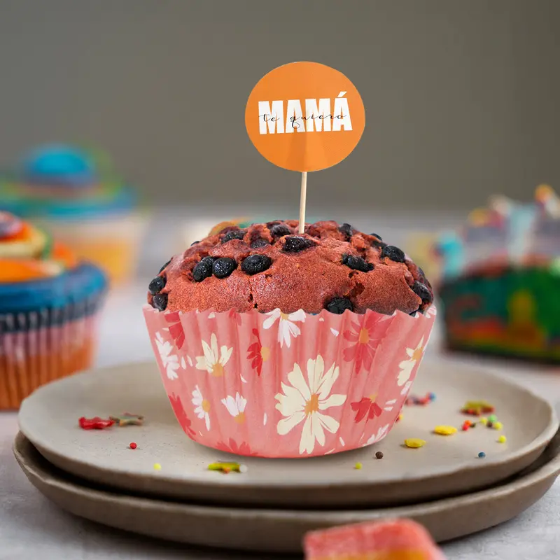 Set De Capacillos Diseño Flores Con Toppers Para Cupcakes, "Mamá Te Quiero" 1