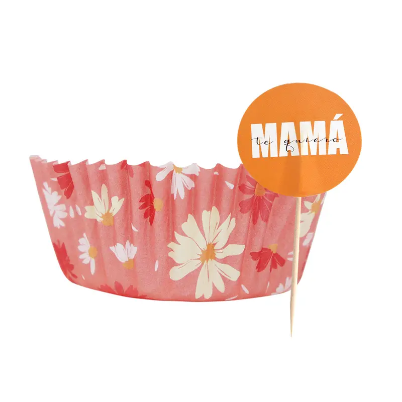 Set De Capacillos Diseño Flores Con Toppers Para Cupcakes, "Mamá Te Quiero" 2