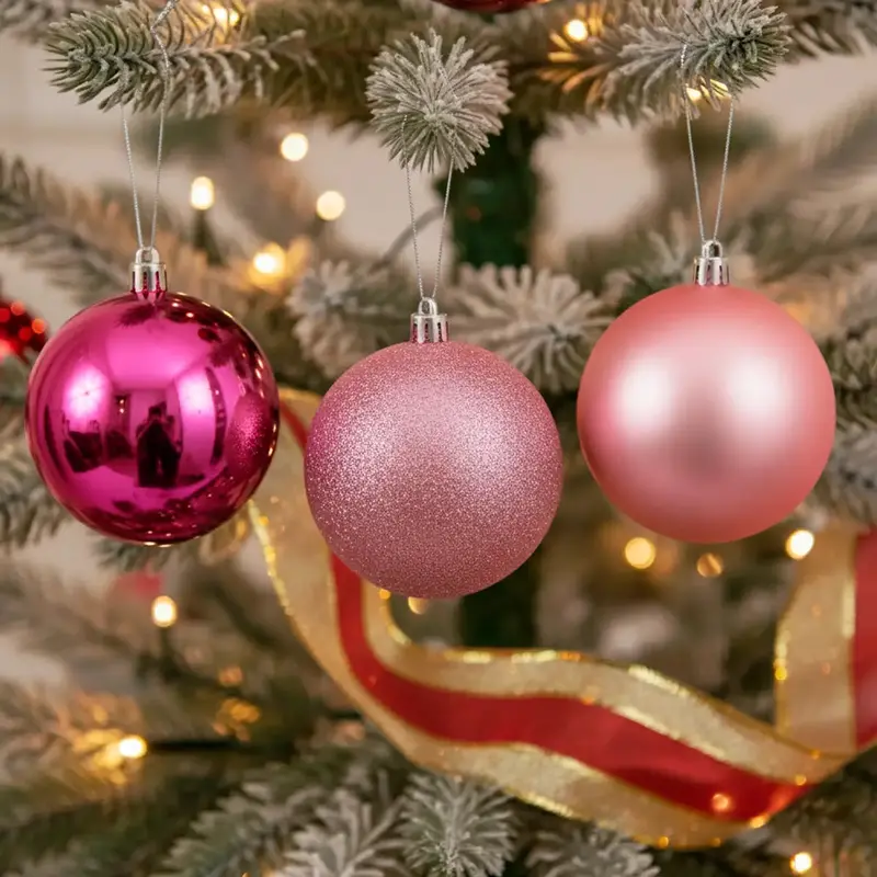 Set De Esferas Navideñas, Color Rosa, 3 Pzas 1