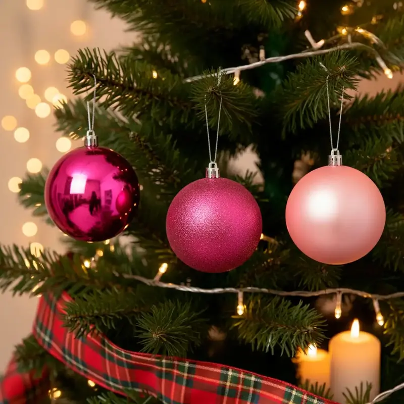 Set De Esferas Navideñas, Color Rosa, 3 Pzas 2