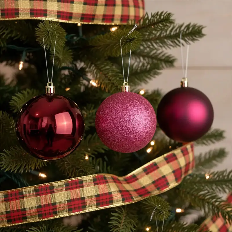 Set De Esferas Navideñas, Color Vino, 3 Pzas 1