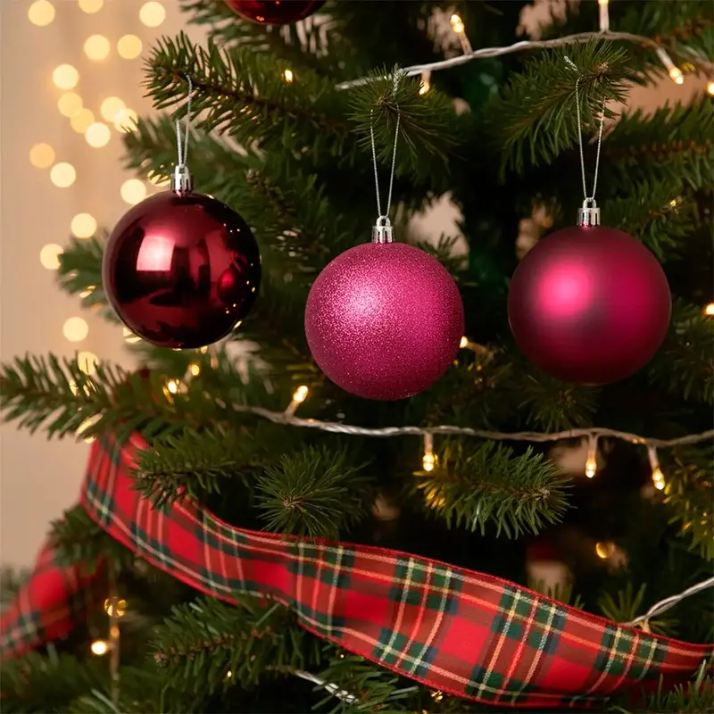 Set De Esferas Navideñas, Color Vino, 3 Pzas 2