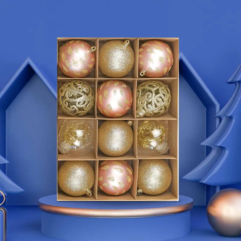 Set De Esferas Rosa Y Dorado, 12 Pzas 2