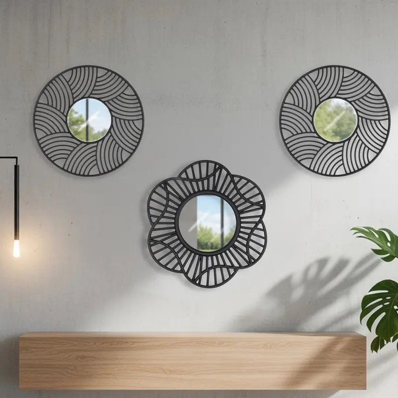 Set De Espejos Decorativos, Color Negro, 3 Pzas 1