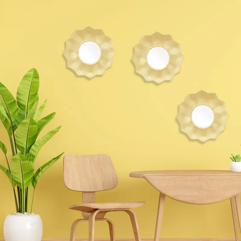 Set De Espejos Diseño Flor, Marco Color Beige 3 Pza. 1