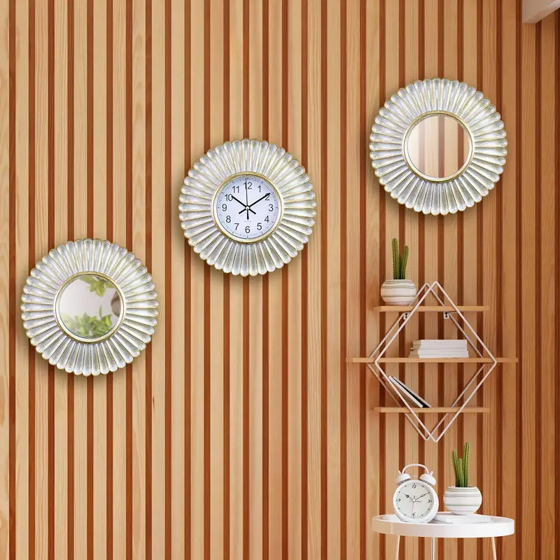 Set De Espejos Y Reloj Con Marco Estilo Mármol Color Blanco 1