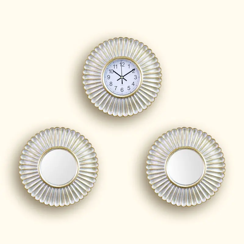 Set De Espejos Y Reloj Con Marco Estilo Mármol Color Blanco 2