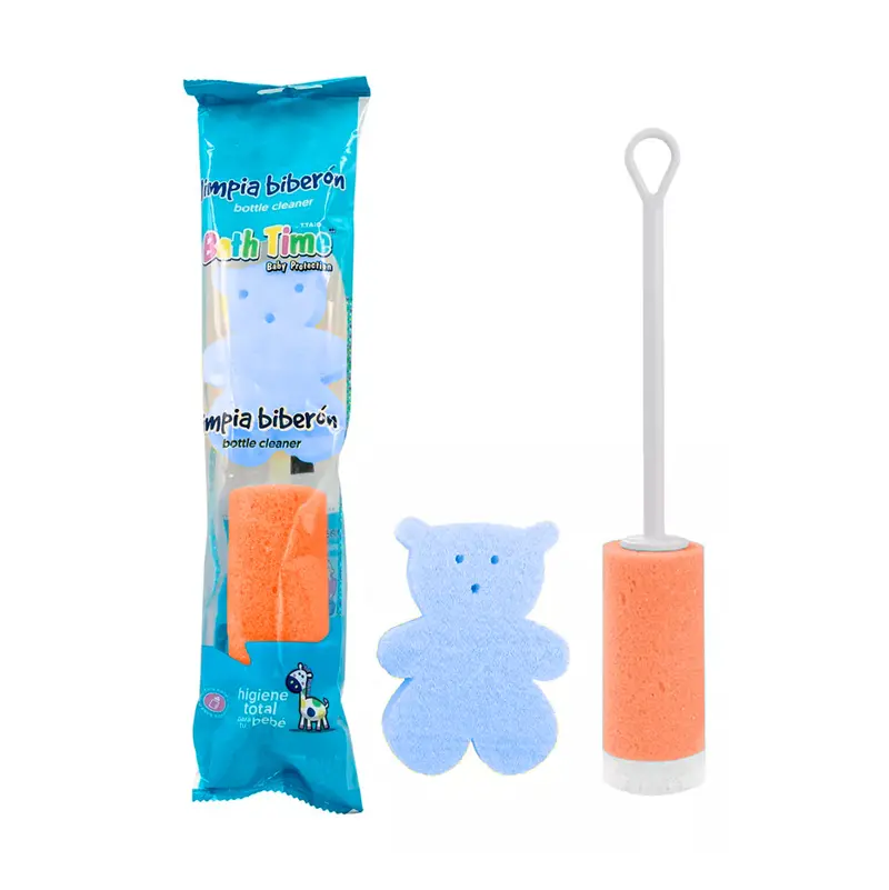 Set De Esponjas Limpia Biberones, Color Naranja Con Azul 1