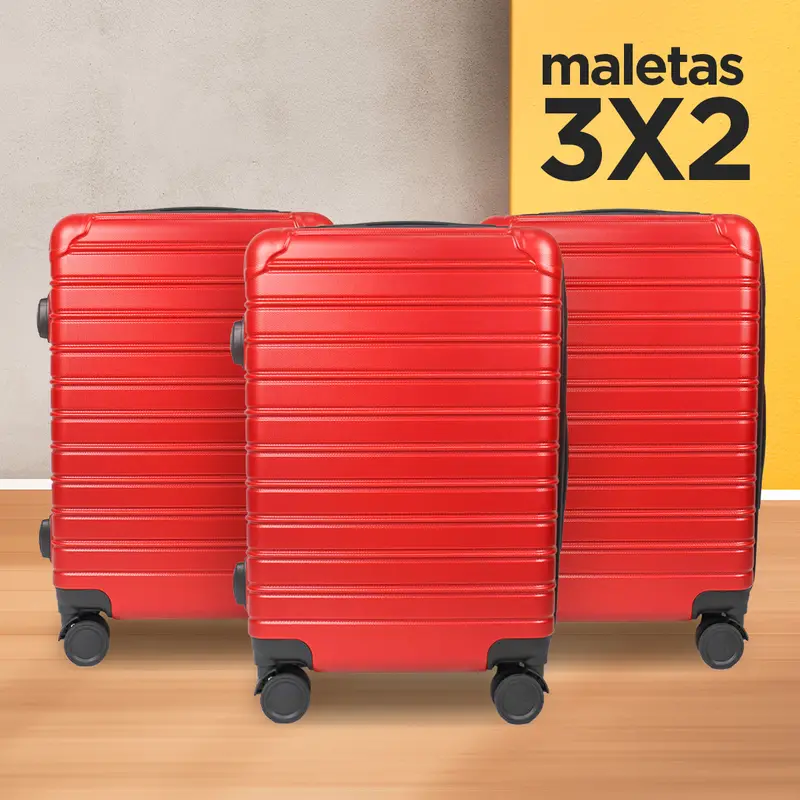 Set De Maletas De Viaje Líneas, Color Rojo: ¡Llévate 3 Y Paga 2!, 37X23x55cm 1