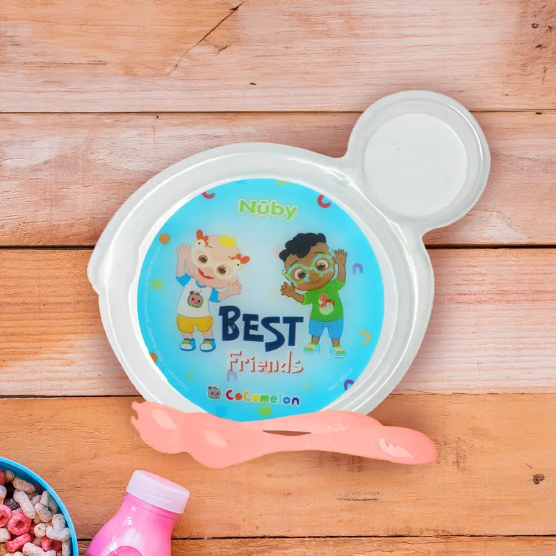 Set De Plato Cocomelon Con Cubiertos Naranjas Para Bebé, Nuby 1