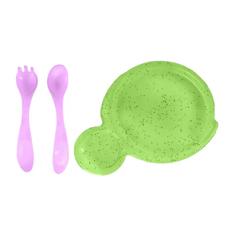 Set De Plato Glitter Verde Y 2 Cubiertos Morados Para Bebé, Nuby 2